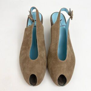 Thierry Rabotin Tan Suede PeepToe Snakeskin Slingback Luxury Wedge Women’s EU 36